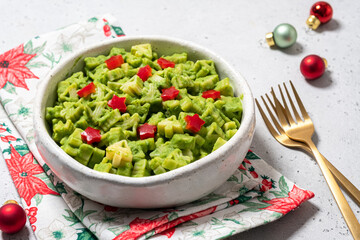 Christmas tree green sauce pasta