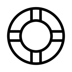 Black Line Art Lifebuoy Safety Ring Icon on White Background