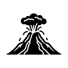 Solid Black Volcano Erupting Smoke and Lava Icon Illustration