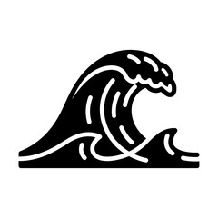 Minimalist Black Ocean Wave Icon Design on White Background