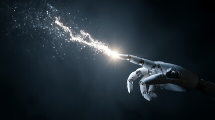AI Artificial Intelligence Hand Touching Energy Sparking with Glowing Light