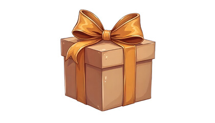 "Brown gift box with a neat bow, isolated on a transparent background."