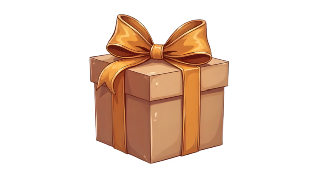 "Brown gift box with a neat bow, isolated on a transparent background."