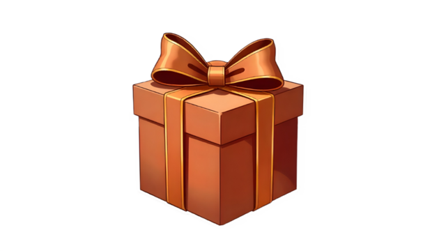 "Brown gift box with a neat bow, isolated on a transparent background."