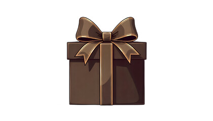 "Brown gift box with a neat bow, isolated on a transparent background."