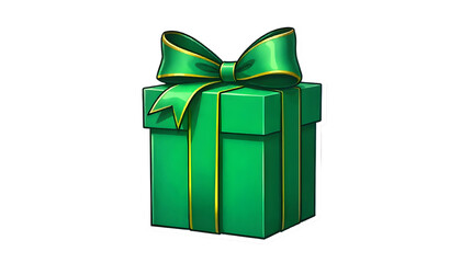 "Green gift box with ribbon bow, isolated on a transparent background."