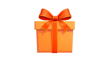 "Orange gift box with ribbon bow, isolated on a transparent background."