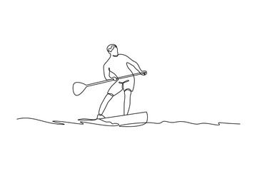 Simple continuous line of sport activity on beach. Simple line, creativity, vector.