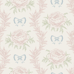 Floral Seamless Pattern Toile De Jouy Vintage Vector repeat delicate pink peony bloom