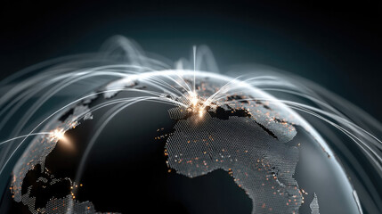 Global network connection digital world map, glowing lines and dots, modern worldwide infrastructure, technology, communication, data transfer