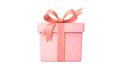 "Pink gift box with ribbon bow, isolated on a transparent background."
