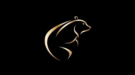 Naklejka premium Abstract golden bear logo, minimalist vector on black background. Concept: Luxury fashion branding, elegant bear symbolizing strength and prestige.