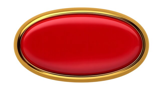 Decorative oval-shaped frame with a shiny red center and a lustrous gold border, creating a sophisticated and prestigious visual element.