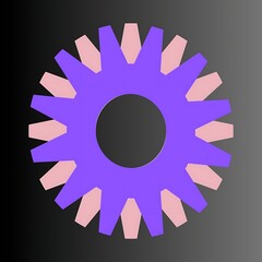 Interlocking purple and pink gears rotating together in a mechanical abstract design