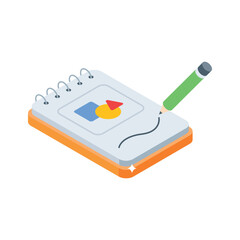 Sketchbook isometric icon for notes, illustrations, and creative designs.
