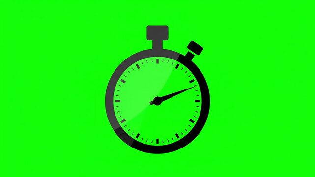 Green Screen flat design analog stopwatch icon on time transition the chronometer represented in black color empty to full timer sign chroma key background clock symbol animation 4k scene 3 with