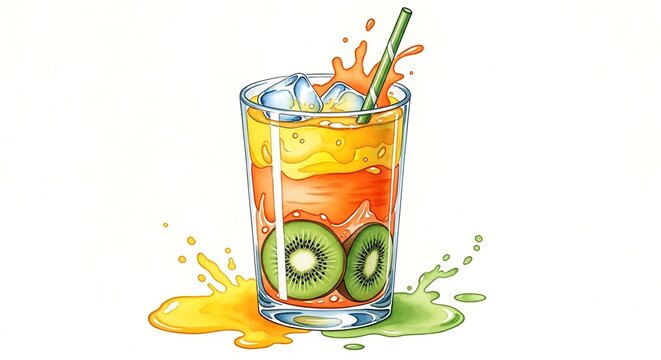 Refreshing Tropical Fruit Drink with Kiwi Slices and Ice. - Powered by Adobe