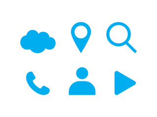 cloud, map, search, phone, user, play icon set 