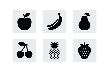 fruit vector icons apple banana pear cherries pineapple strawberry simple