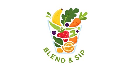 Blend  Sip - Vibrant Fruit and Vegetable Smoothie Logo Design.
