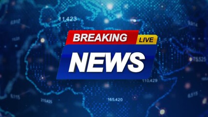 Breaking news live banner over a world map background representing global events and current affairs broadcasting for television and online media - Powered by Adobe