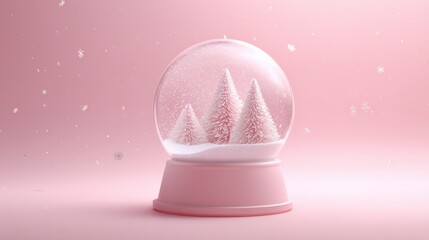 Pink Winter Wonderland: Snow Globe with Trees, Minimalist Holiday Design, Decorative Christmas Ornament