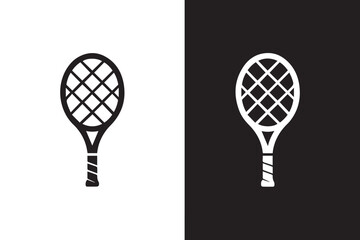 tennis racket icon duo in contrasting black and beige flat vector emblem