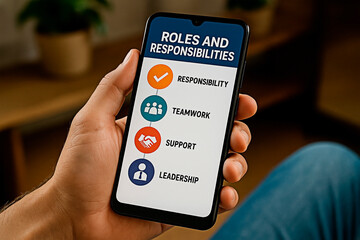 Smartphone displaying roles and responsibilities to the concept of job guidance.