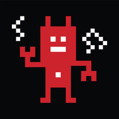Cartoon pixel art humanoid robot learning toy robotic engineer bot machine business vector character automation electronic background 8 bit artificial intelligence design.