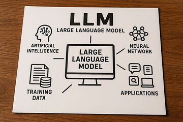 LLM Large Language Model Concept for business and technology.