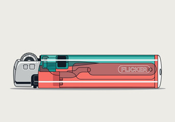 Stylized Illustration of a Flicker Brand Lighter with Detailed Internal Components.