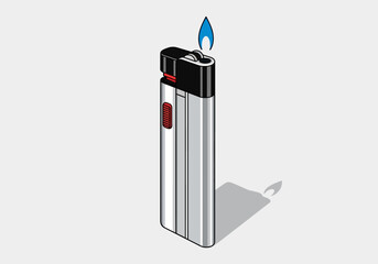 Silver Lighter with Blue Flame Illustration.