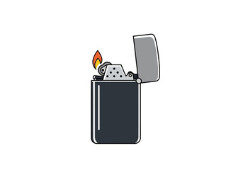 Classic Metal Lighter with Flame Illustration.