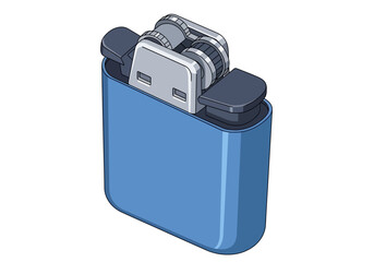 Blue Refillable Lighter with Metal Components Isometric View.