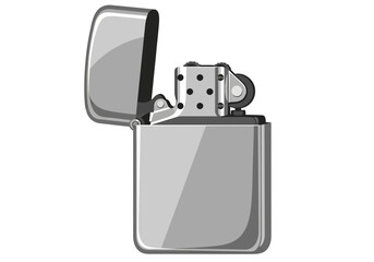 Open Silver Lighter with Flint Wheel Ignition.