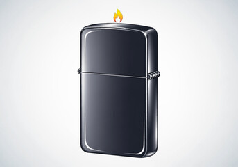 Classic Black Metal Lighter with Flame.