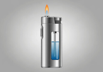 Metallic Lighter with Visible Fuel and Orange Flame.