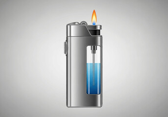 Lit Silver Lighter with Visible Blue Fuel Level.