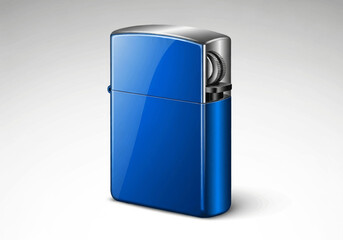 Blue and Silver Metal Lighter with Spark Wheel Detail.
