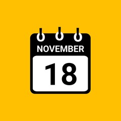 November 18 Calendar Illustration. Date Icon. Day calendar with date november 11. Checklist day calendar. November 18 calendar icon with background. 