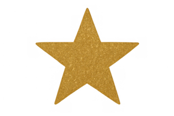 Golden glitter star symbol representing achievement, excellence, quality, success and celebration on transparent background
