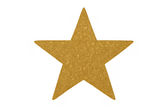 Golden glitter star symbol representing achievement, excellence, quality, success and celebration on transparent background