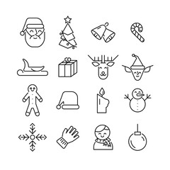 Set of Christmas and Happy New Year icons. Collection of Christmas icons. Winter, Santa, Tree, Presents, Snowflakes, Holiday. Vector illustration.
