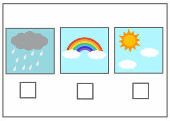 Rainbow sequencing worksheet for preschool and kindergarten. Kids arrange weather pictures in order. Great for learning weather patterns.
