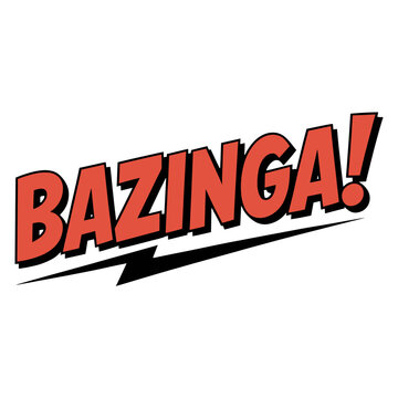 Bazinga comic book style text with lightning bolt on white background Keywords: bazinga, comic, comic book, comic style, text