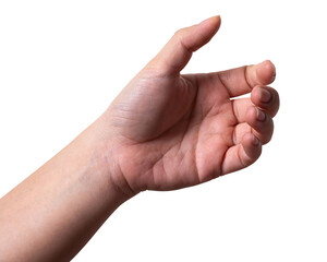 isolated of female hand holding something like a bottle or can.