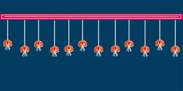 Traditional marigold flower garland toran vector, perfect for Indian Hindu wedding, navratri, dussehra, Diwali, karwa chauth festival decoration, floral border ornament design for celebration themes