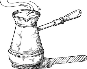 Turkish cezve pot. Turkish coffee sketch illustration. hand drawn turkish coffee.