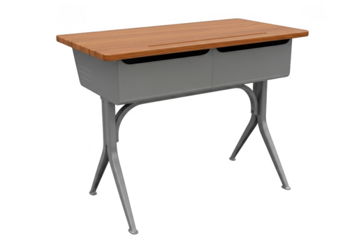 Classic school desk with wooden top and metal frame, perfect for education projects
