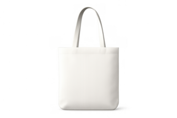 Blank white tote bag mockup hanging on transparent background, symbolizing shopping, ecology, sustainability, and personal branding